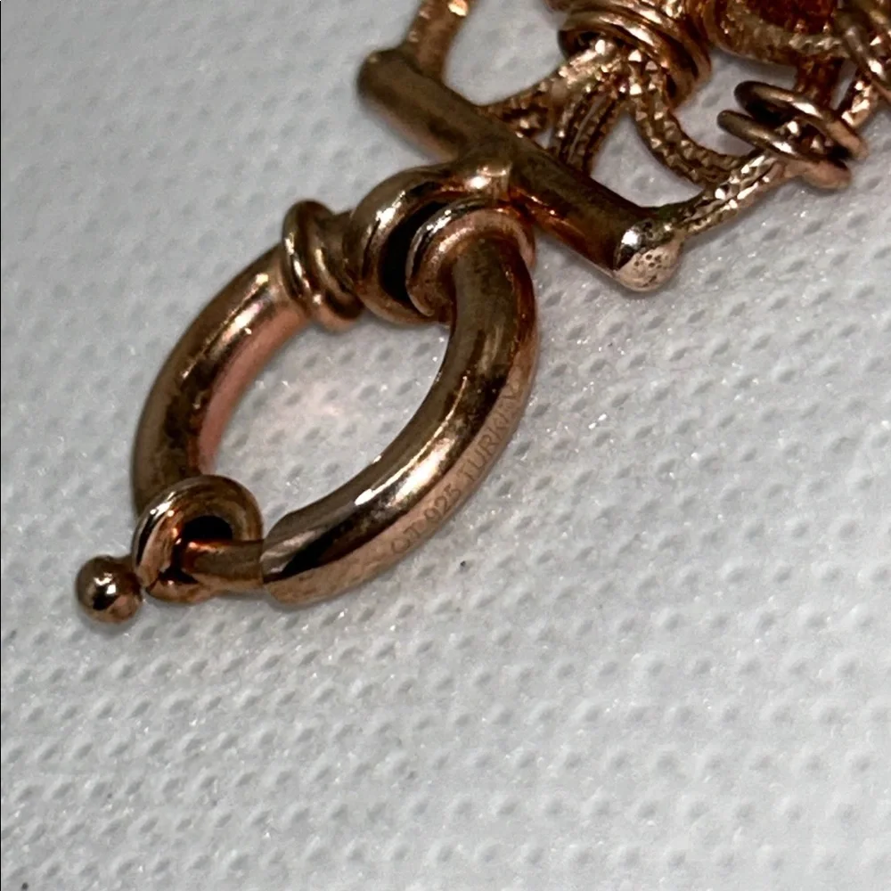 NWOT Rose Gold Plated Sterling Silver Textured Rings Custom Closure Bracelet